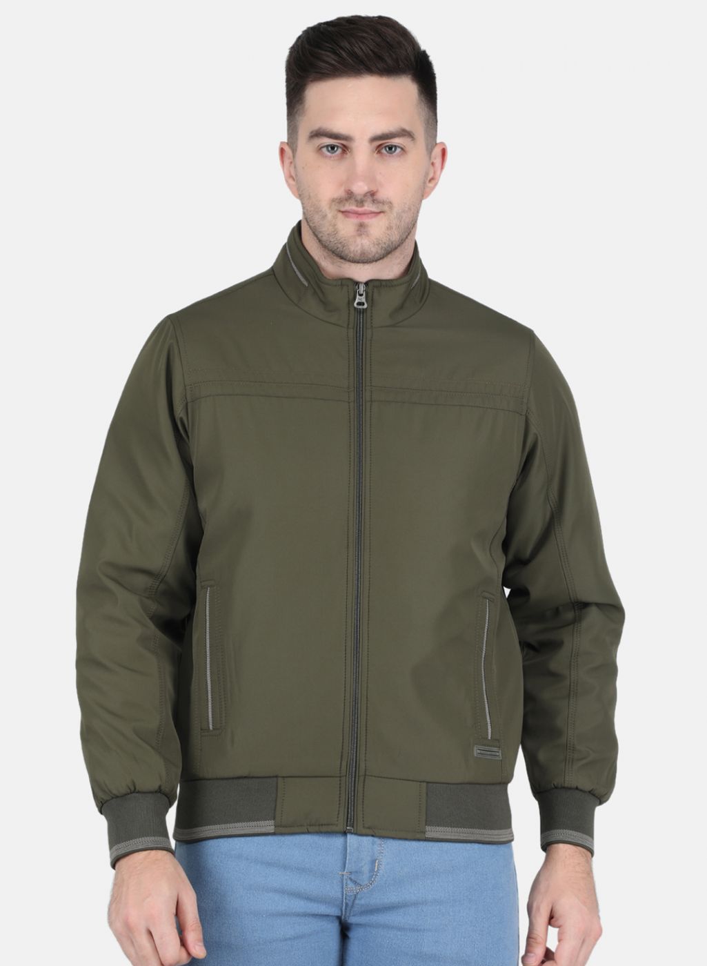 Men Olive Solid Jacket