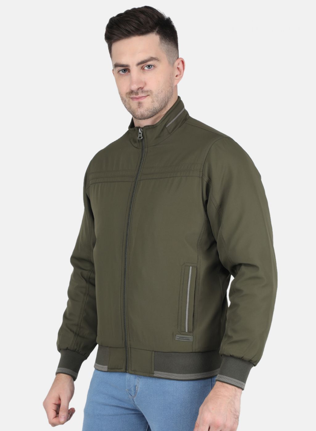 Men Olive Solid Jacket