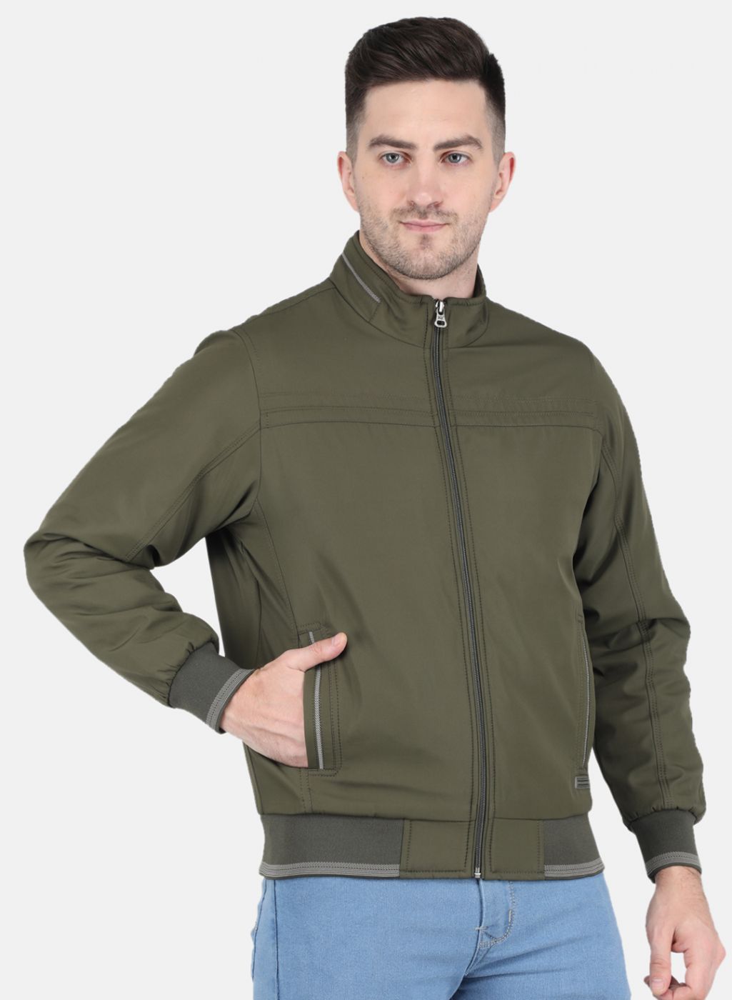 Men Olive Solid Jacket