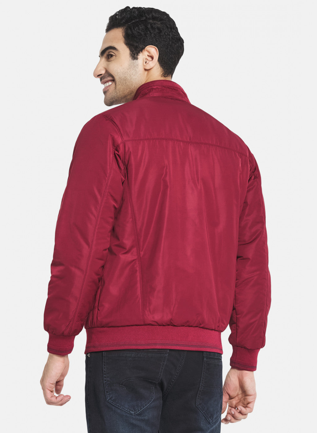 Men Maroon Solid Jacket