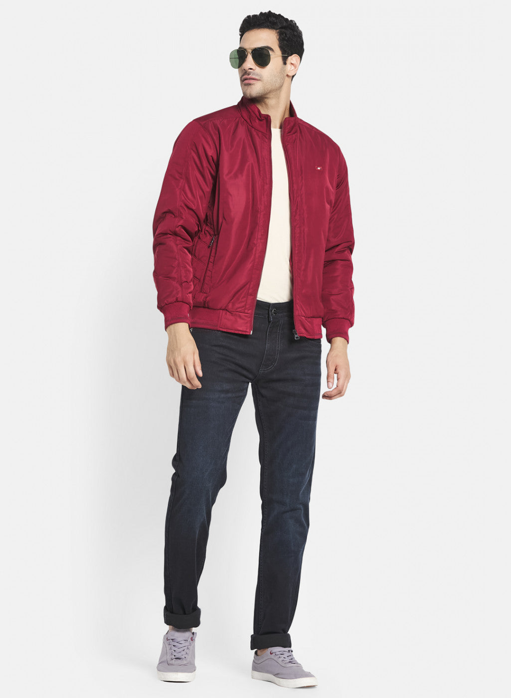 Men Maroon Solid Jacket