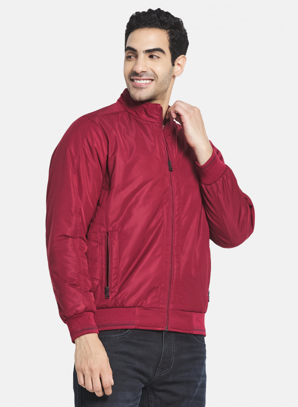 Men Maroon Solid Jacket
