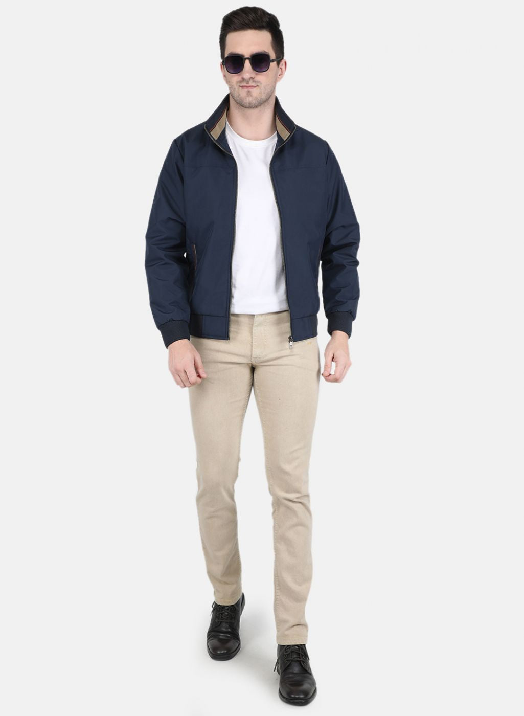 Men NAvy Blue Solid Jacket