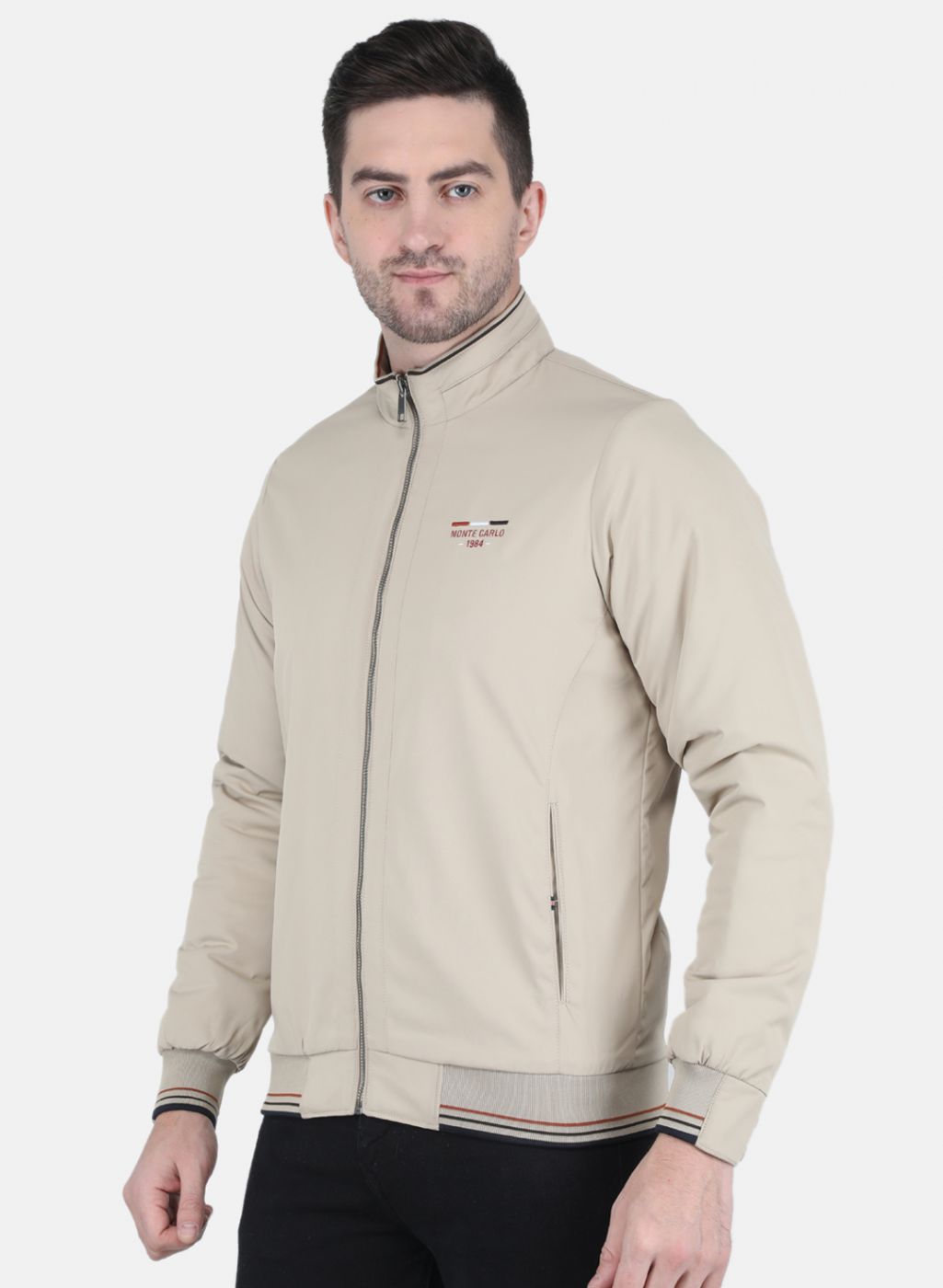Men Beige Solid Jacket