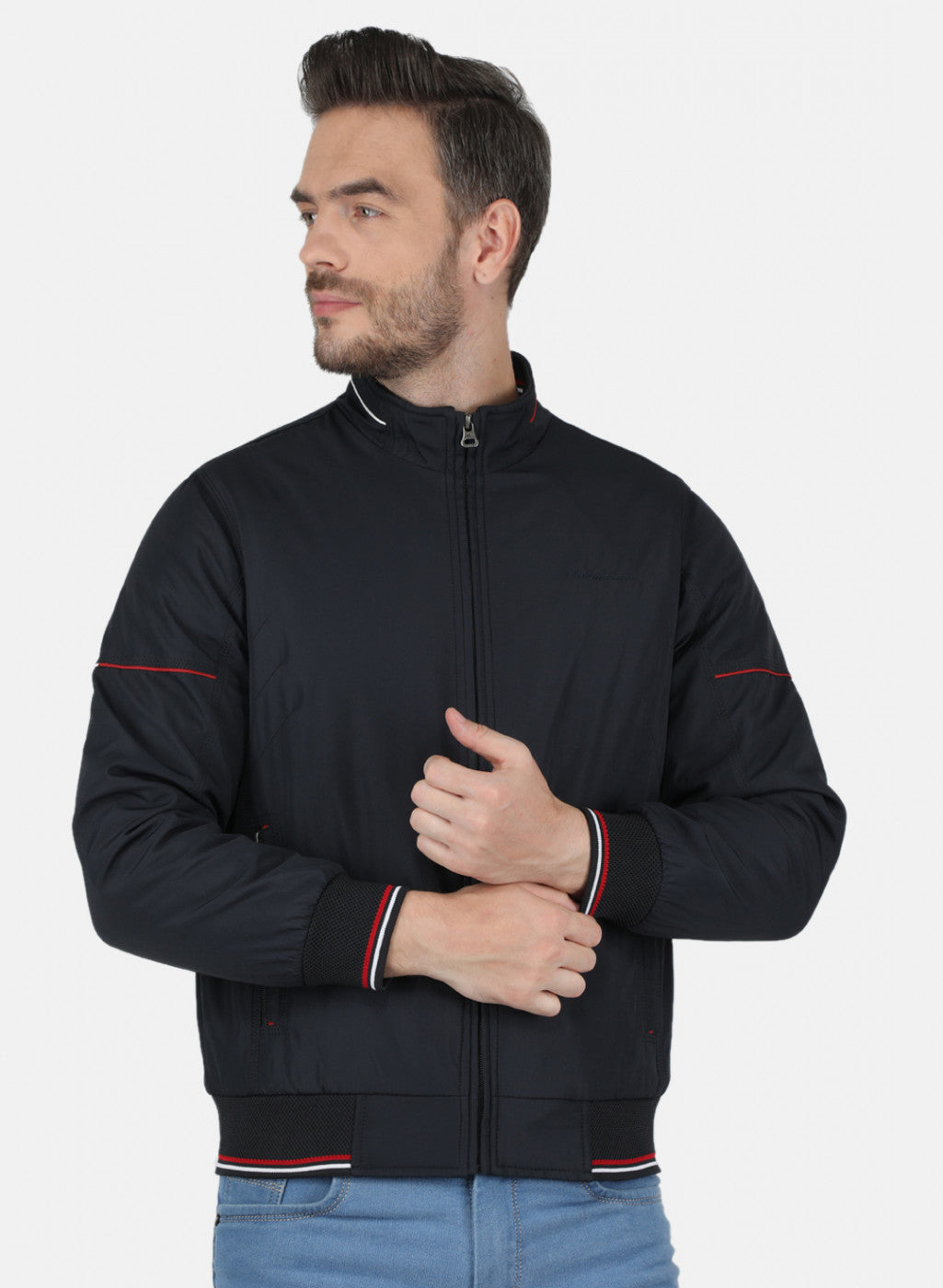 Men NAvy Blue Solid Jacket