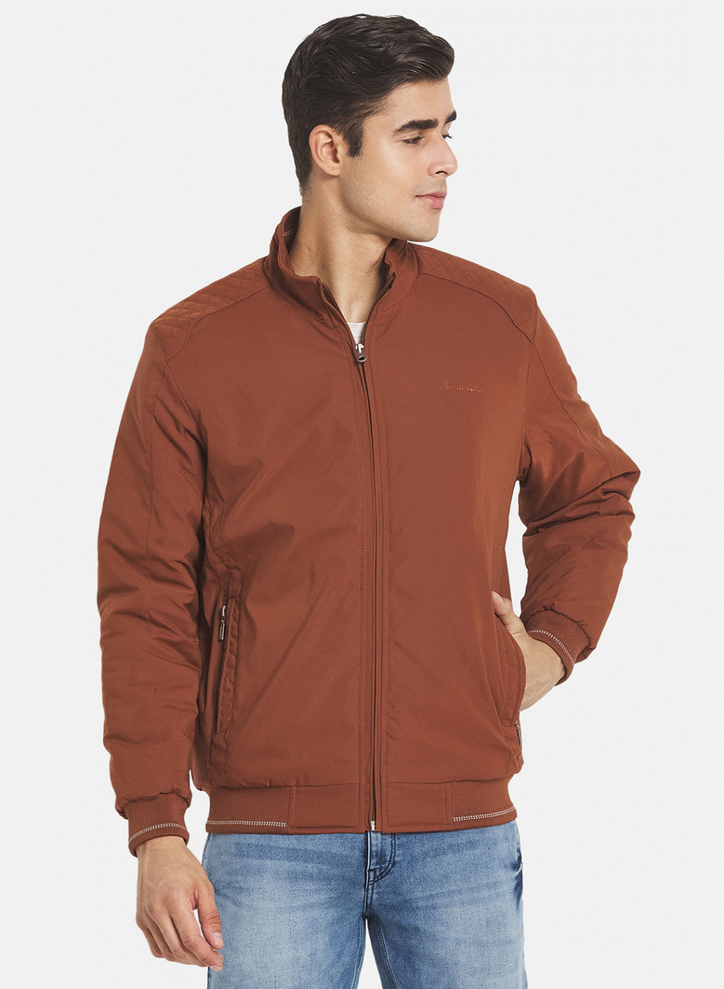 Men Rust Orange Solid Jacket