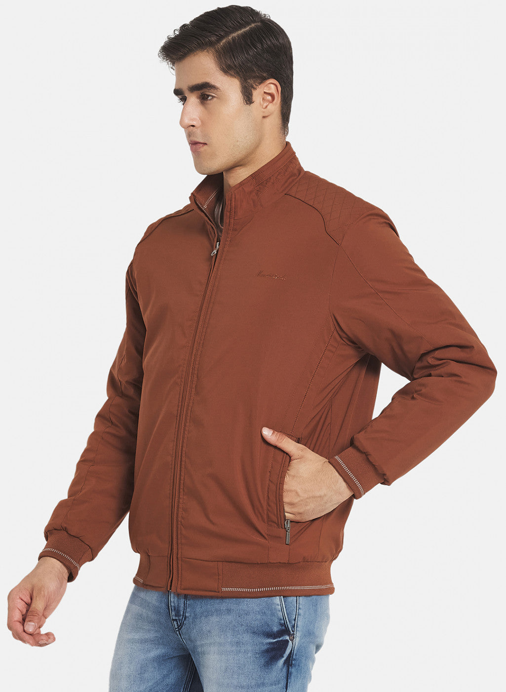 Men Rust Orange Solid Jacket