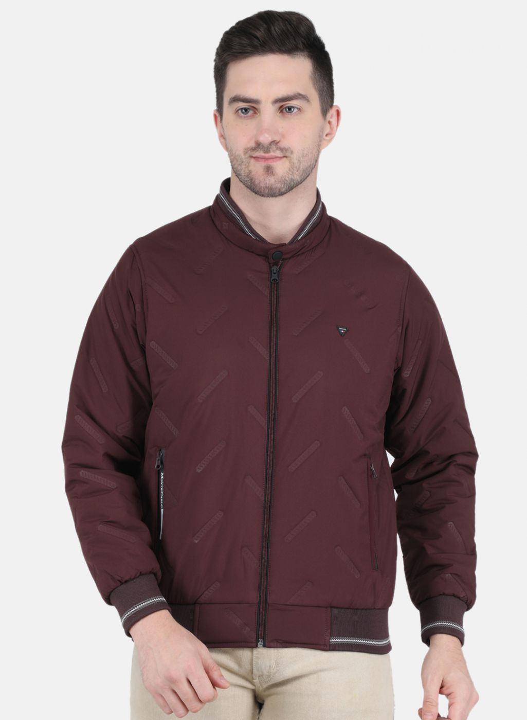 Men Maroon Solid Jacket