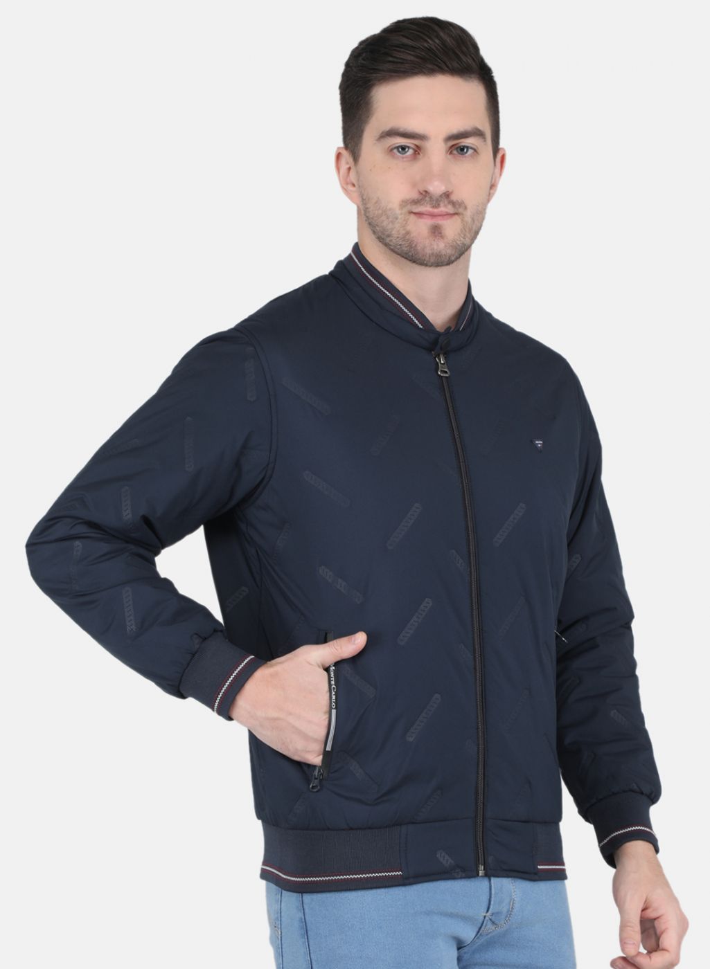 Men NAvy Blue Solid Jacket