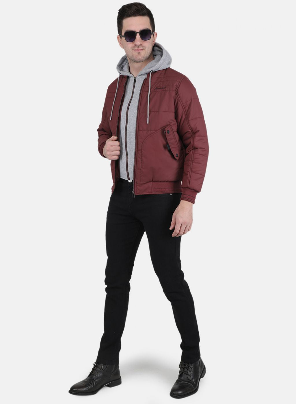 Men Maroon Solid Jacket