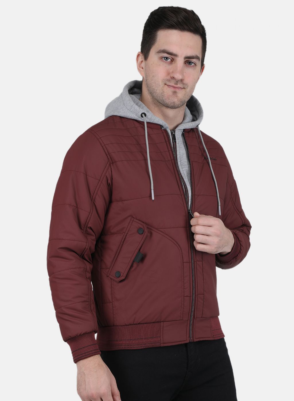 Men Maroon Solid Jacket