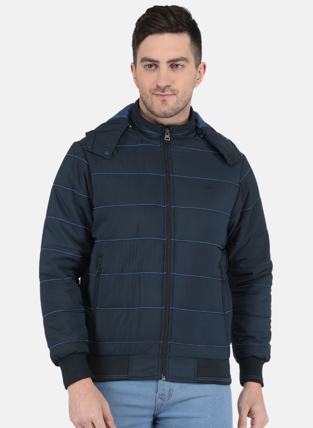 Men NAvy Blue Solid Jacket