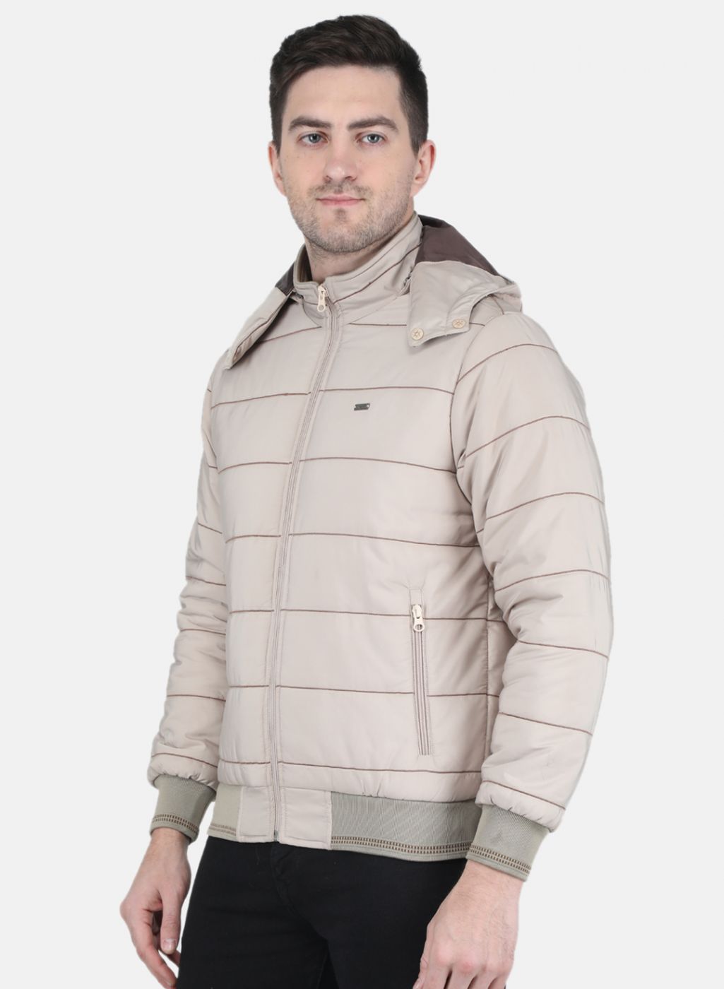Men Beige Solid Jacket