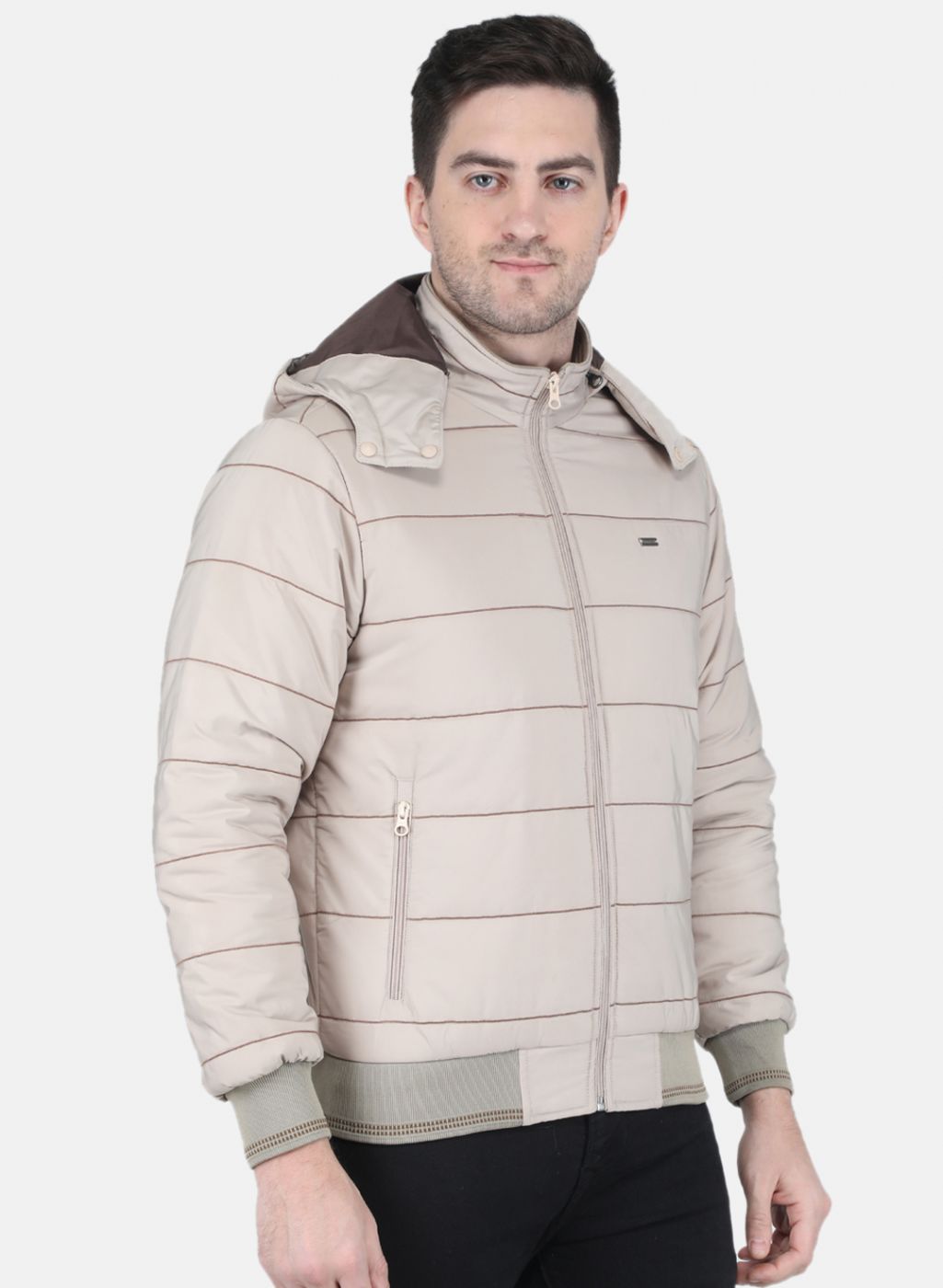 Men Beige Solid Jacket