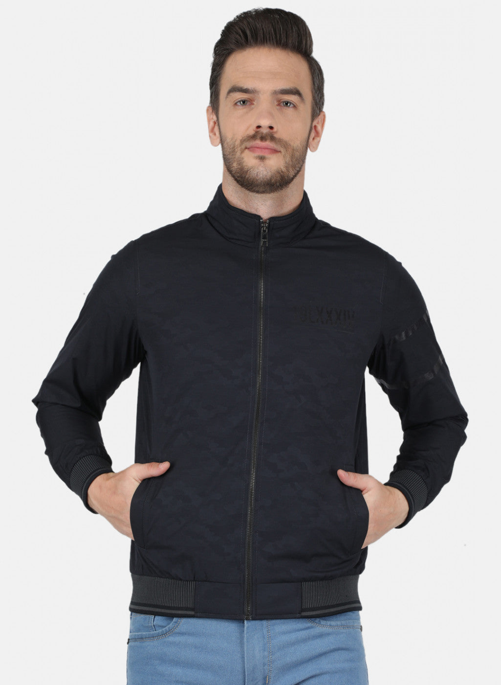 Men NAvy Blue Jaquard Jacket