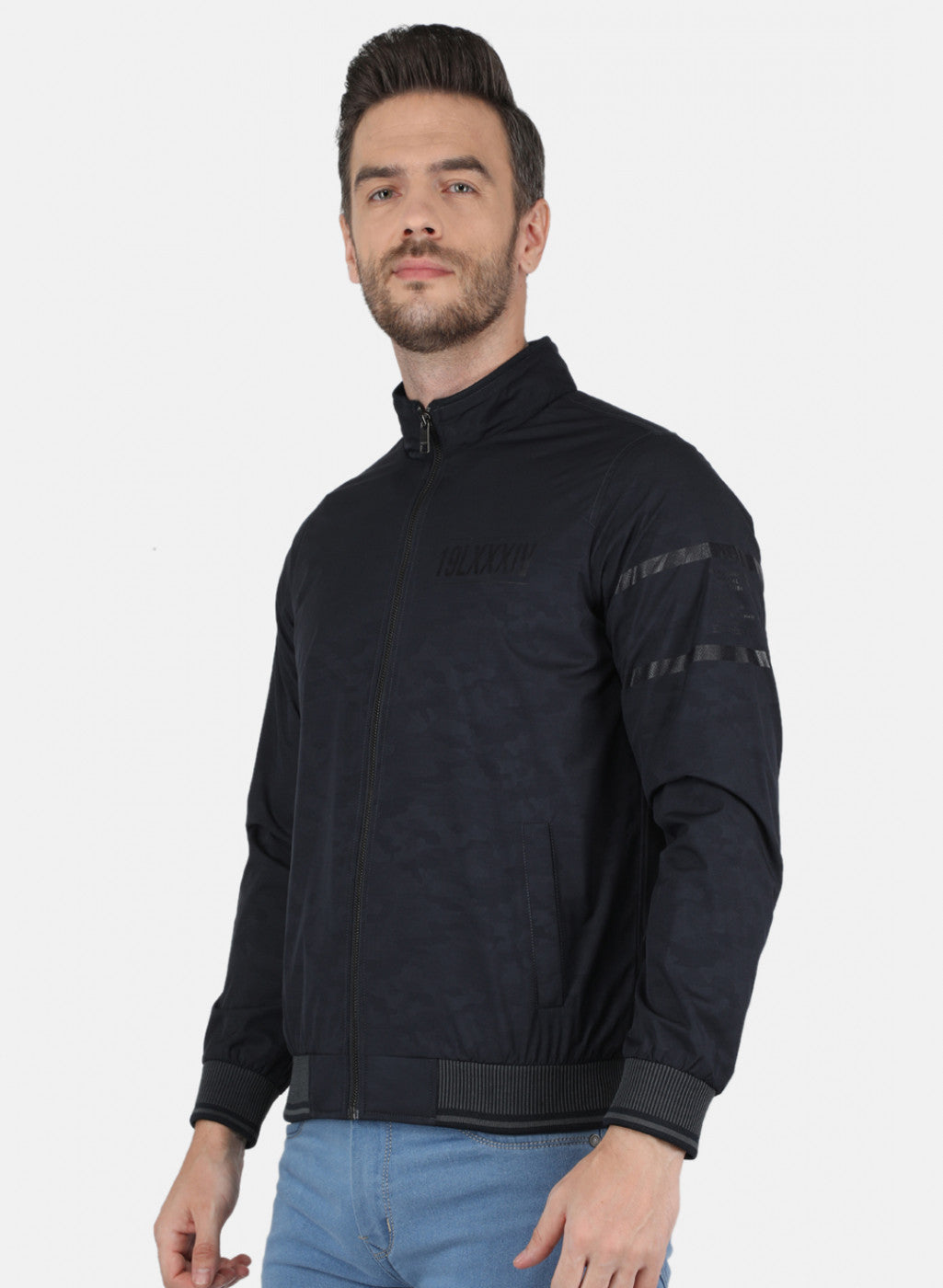 Men NAvy Blue Jaquard Jacket