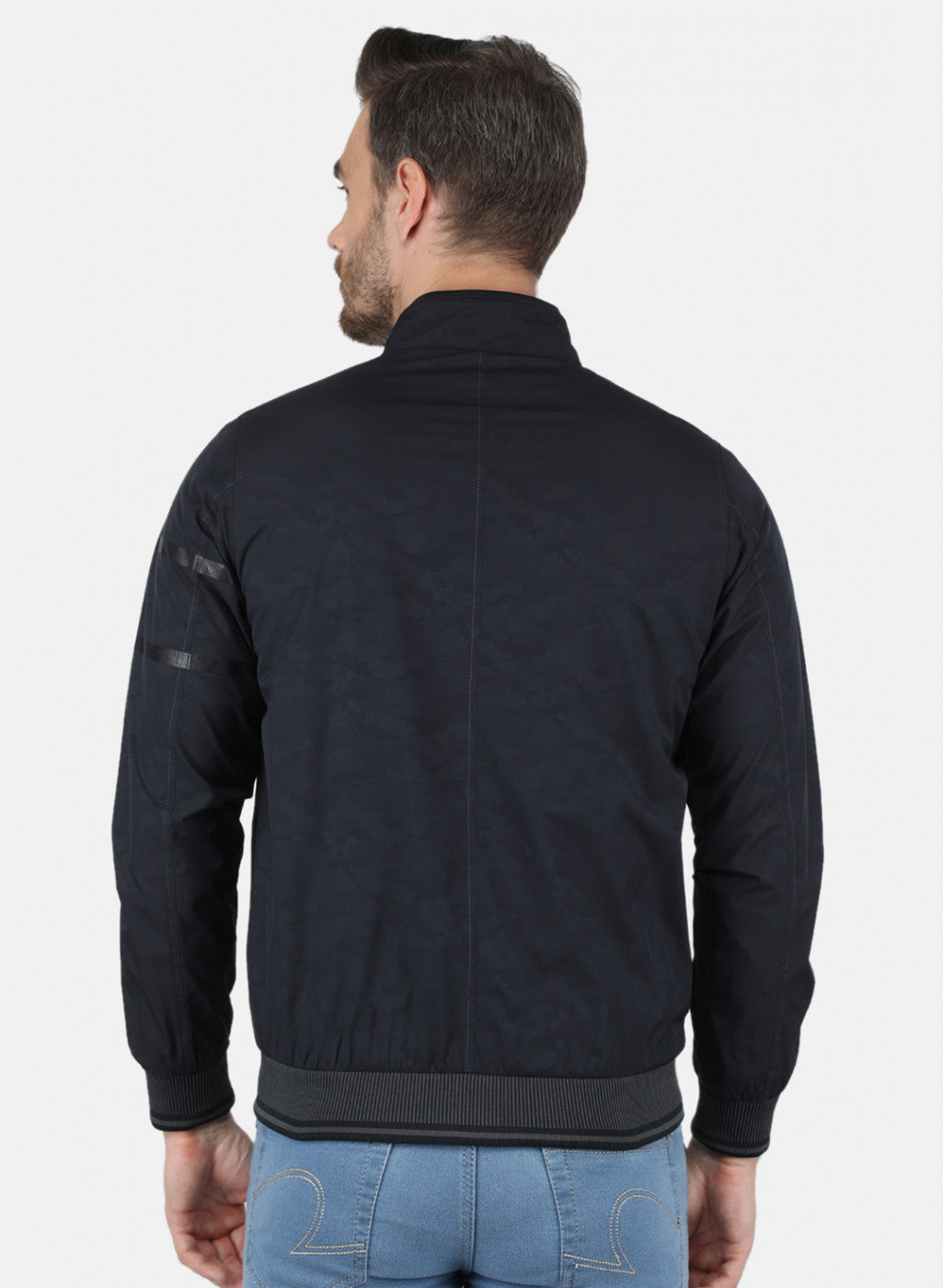 Men NAvy Blue Jaquard Jacket