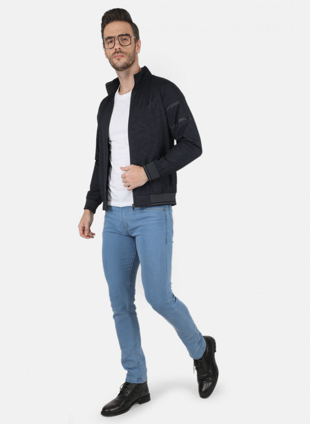 Men NAvy Blue Jaquard Jacket