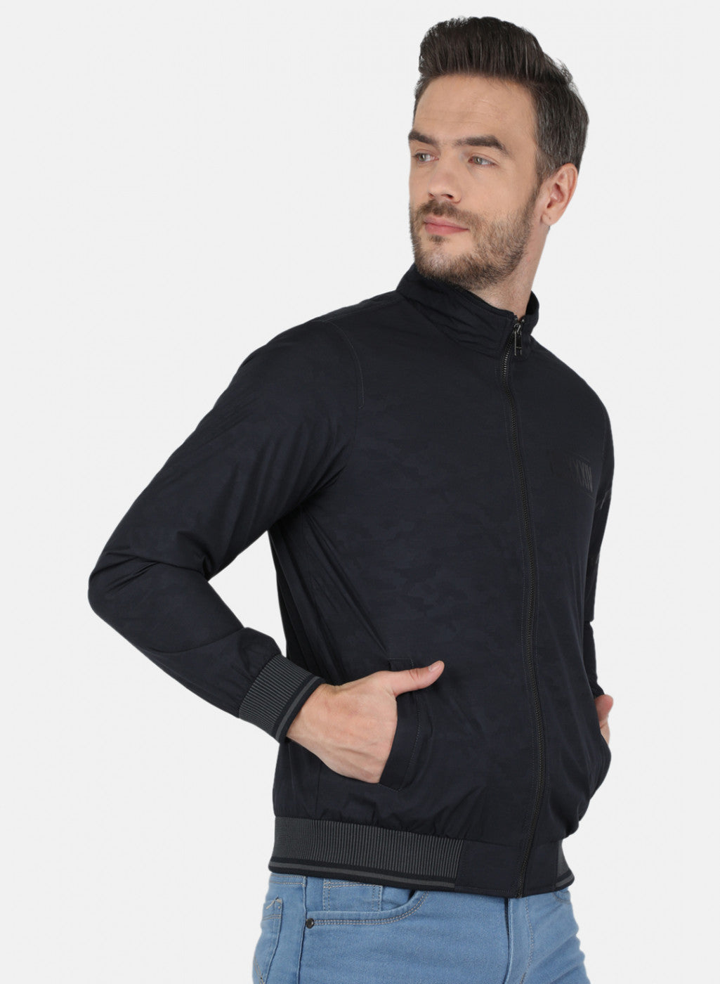 Men NAvy Blue Jaquard Jacket