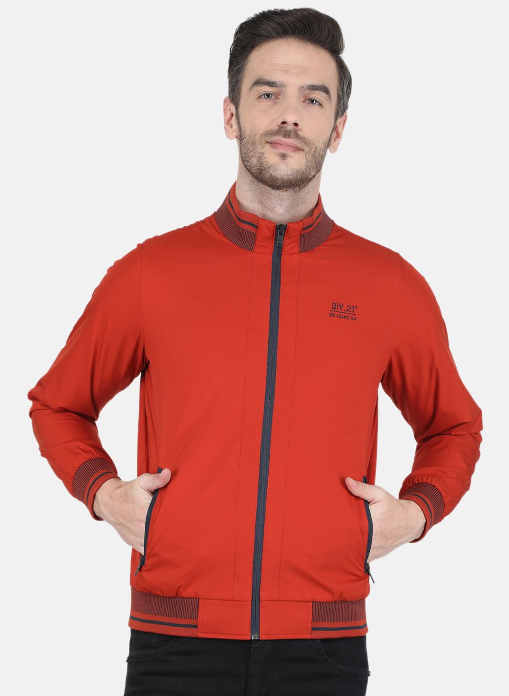 Men Orange Solid Jacket