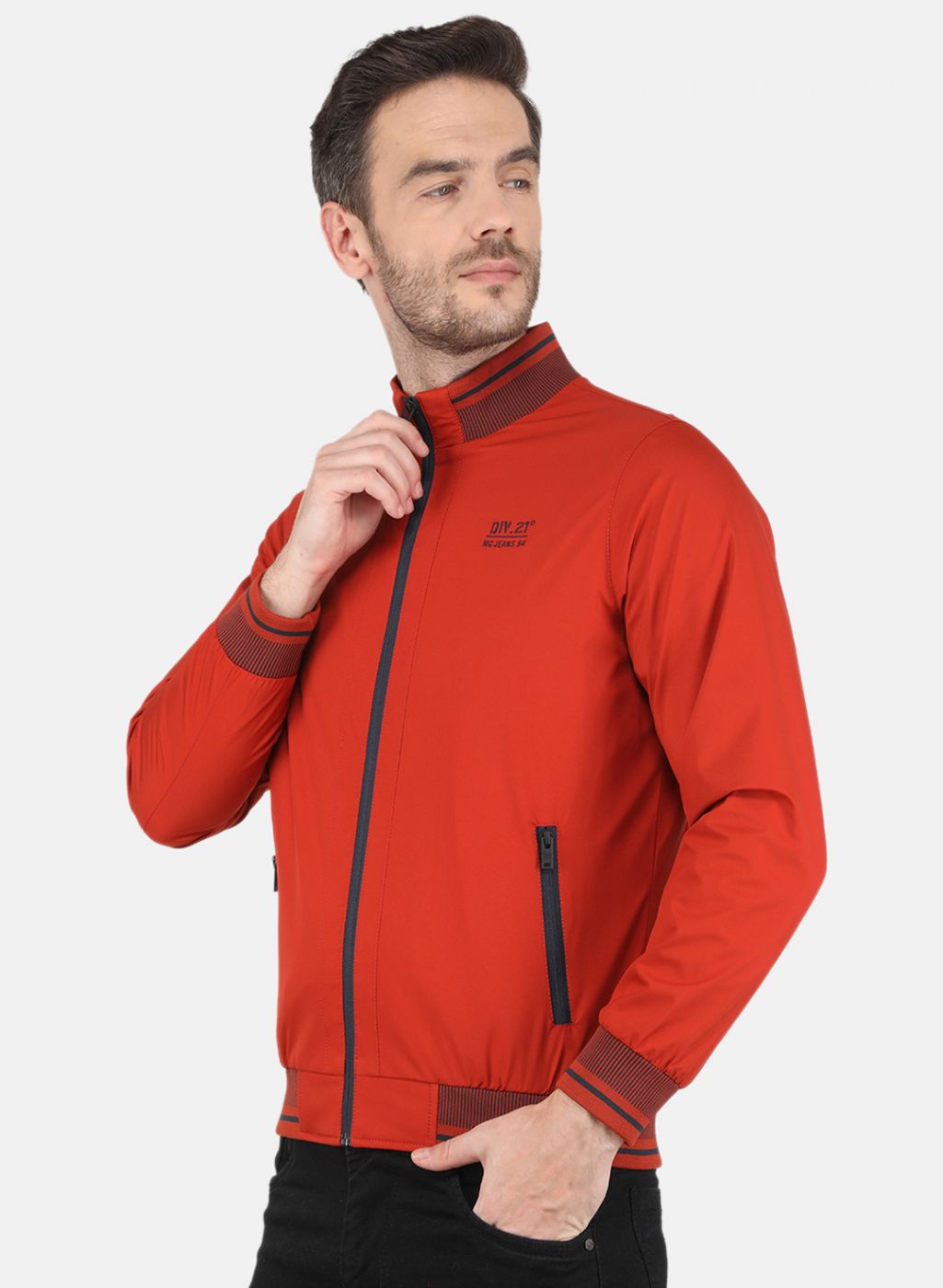 Men Orange Solid Jacket
