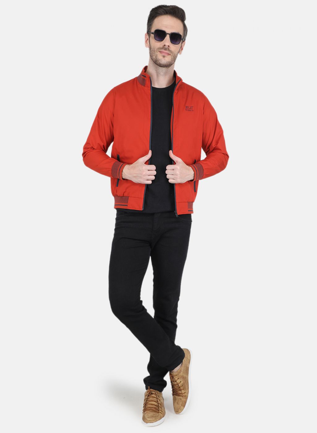 Men Orange Solid Jacket