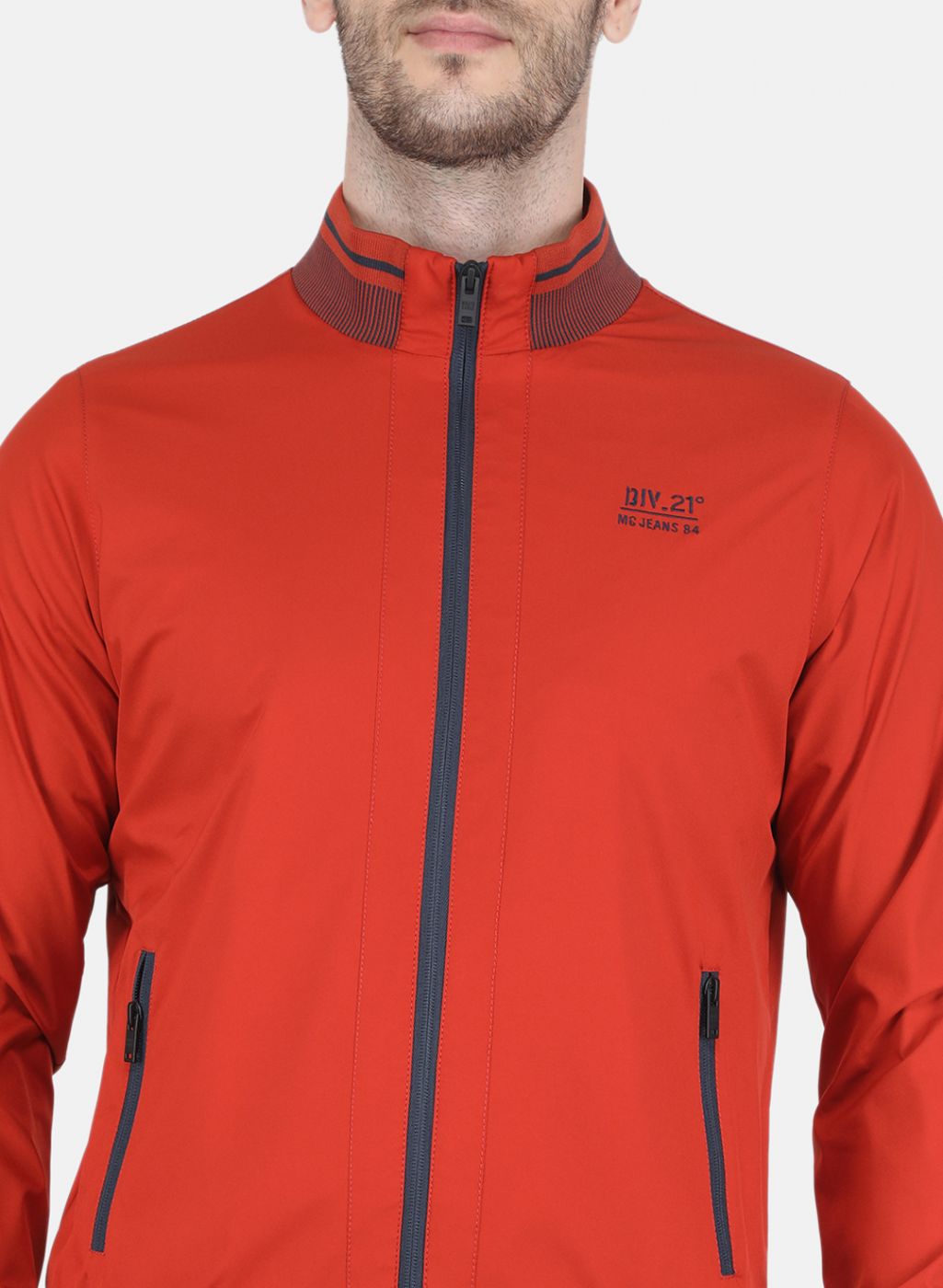 Men Orange Solid Jacket