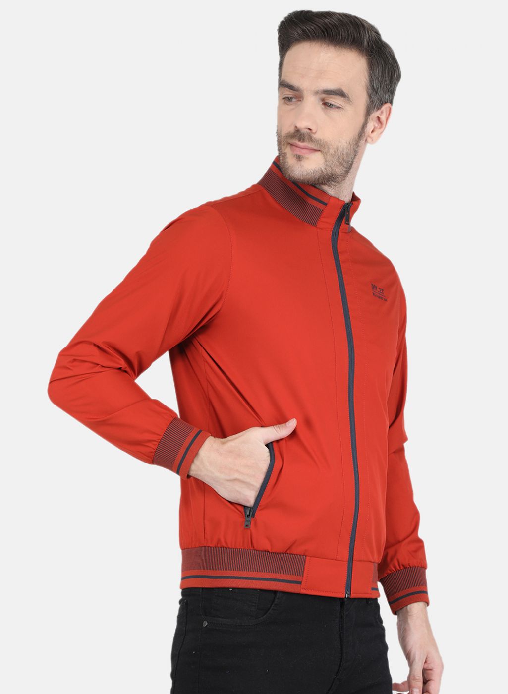 Men Orange Solid Jacket