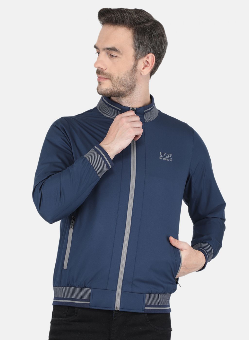 Men Blue Solid Jacket