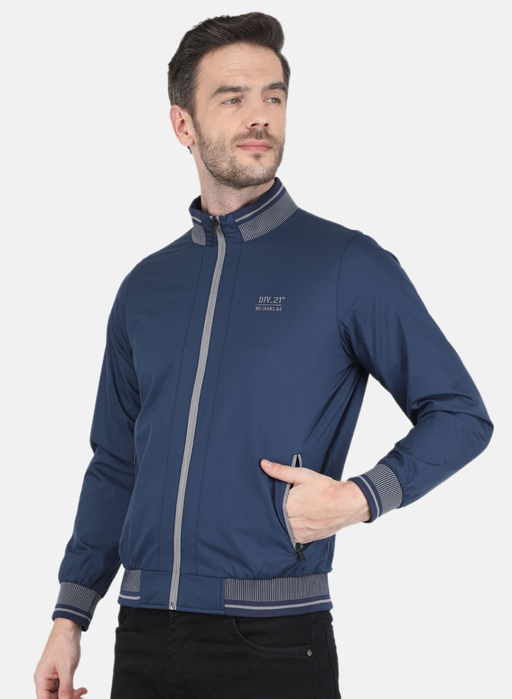 Men Blue Solid Jacket