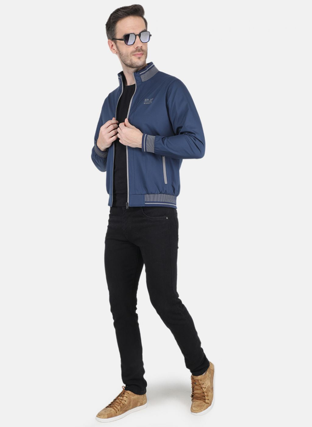 Men Blue Solid Jacket