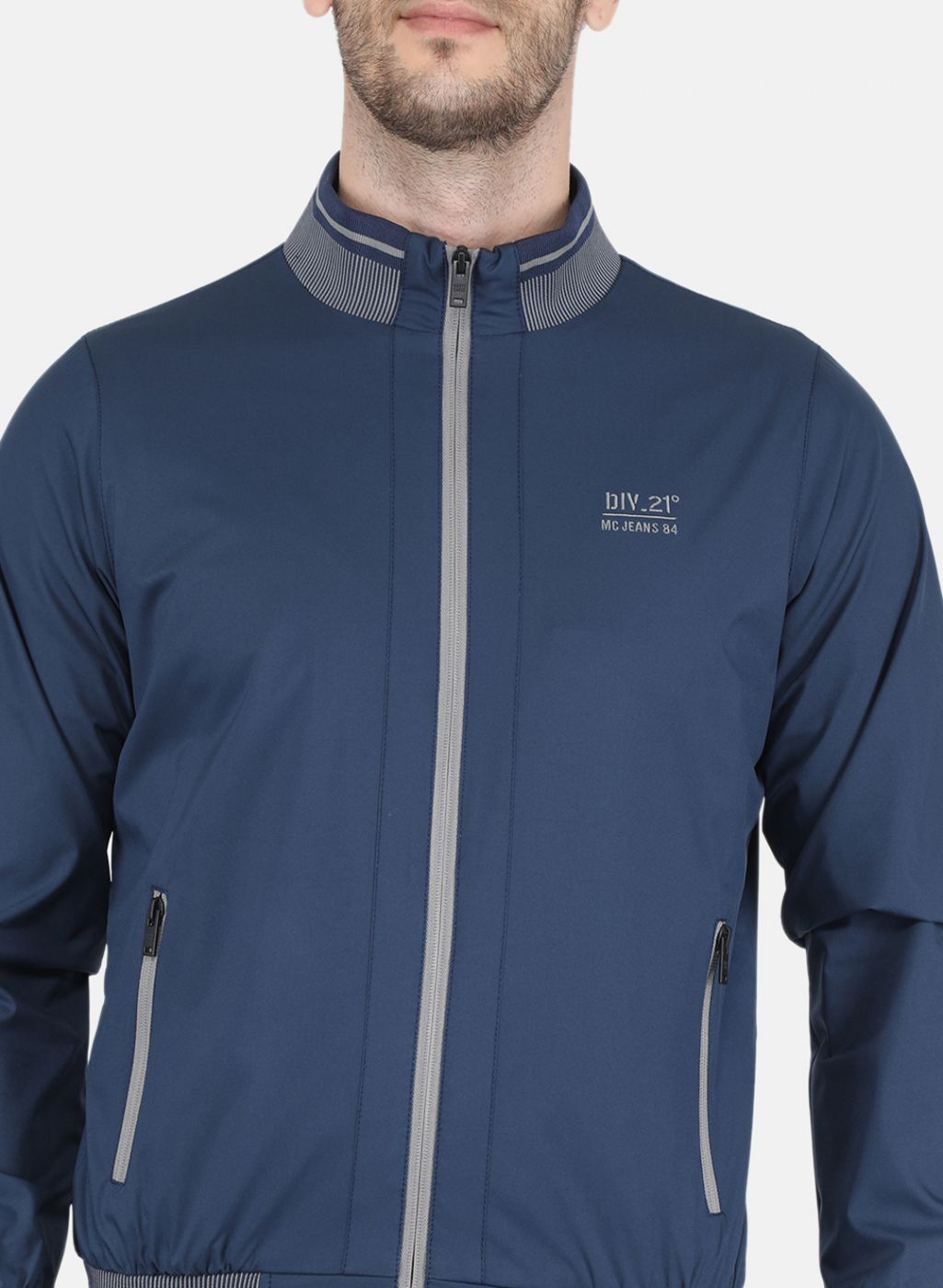 Men Blue Solid Jacket