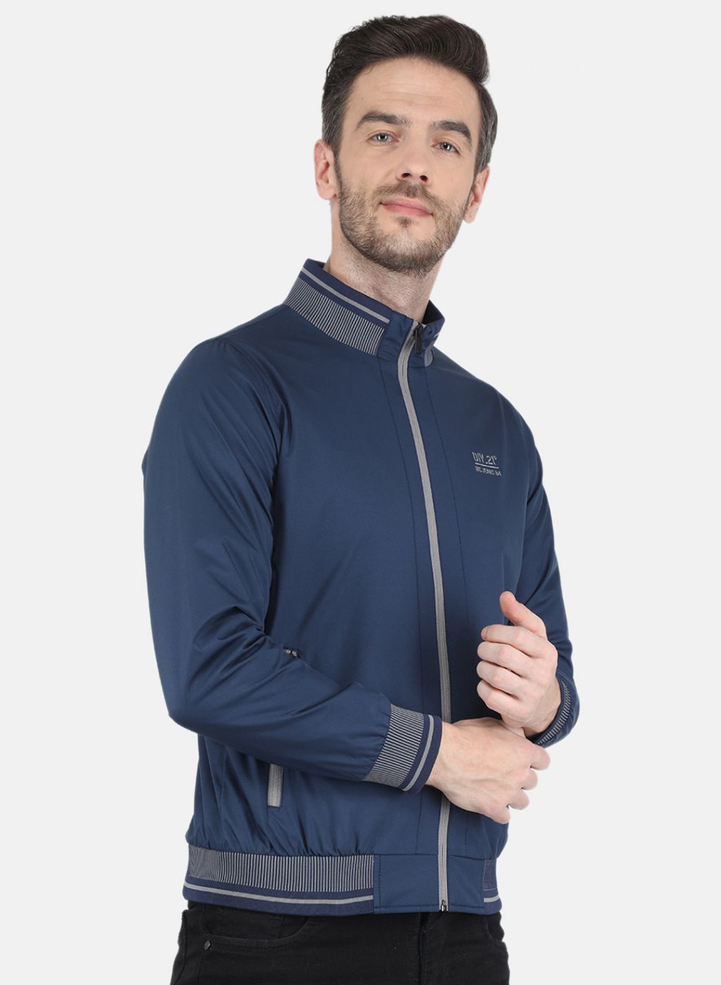 Men Blue Solid Jacket