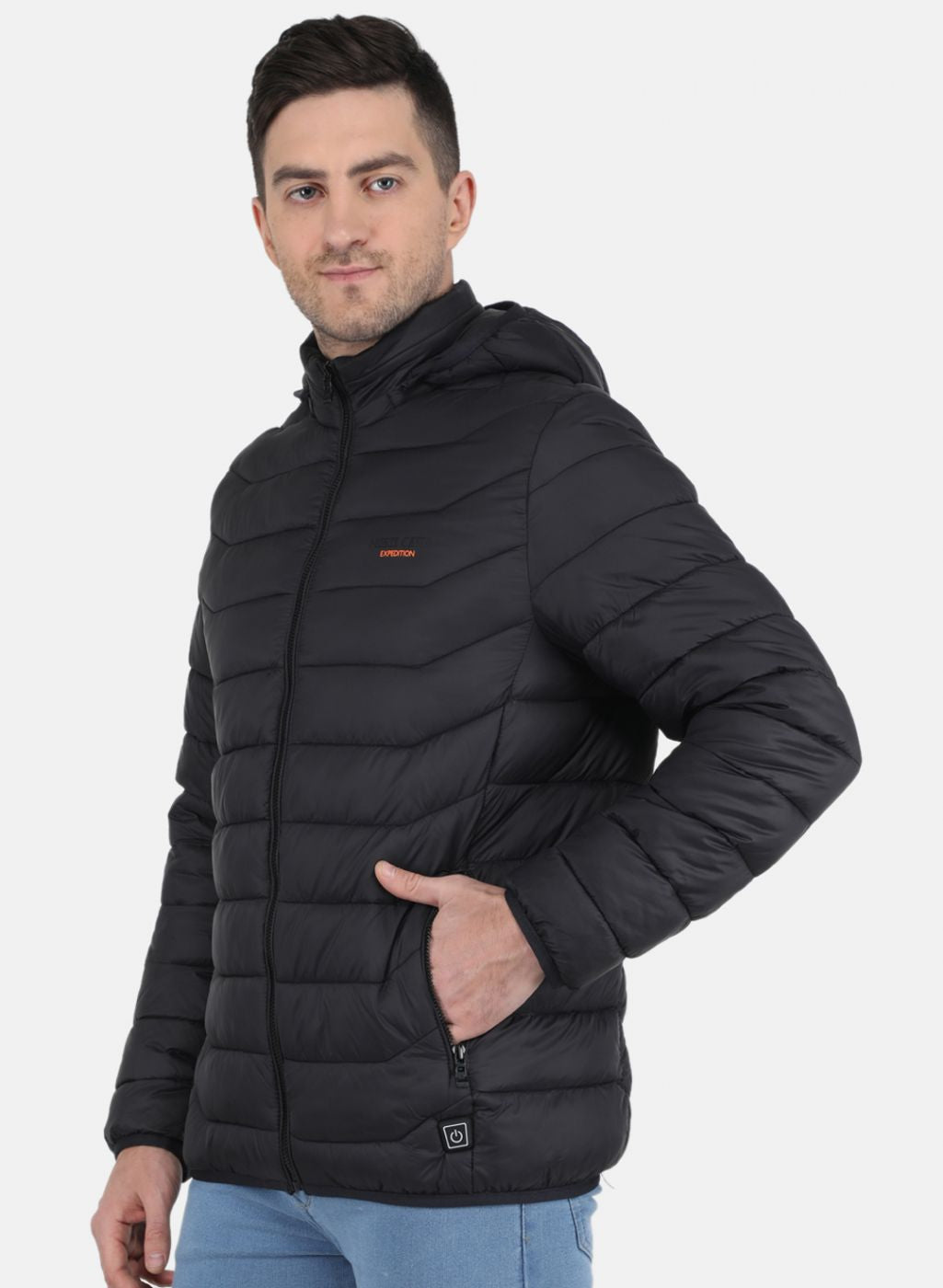 Men Black Solid Heating Jacket