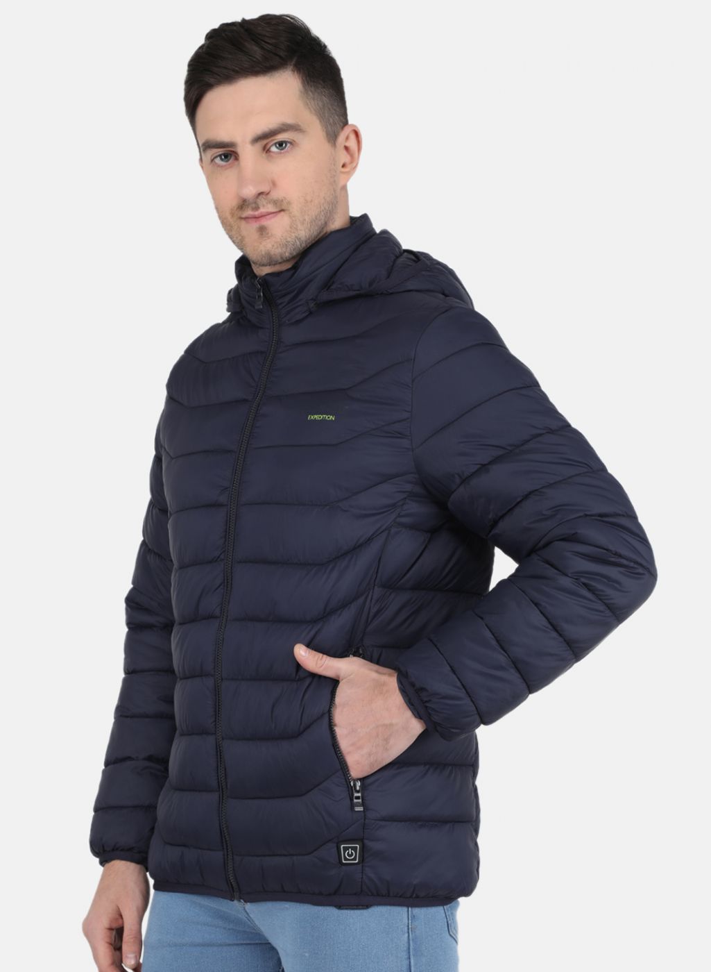 Men NAvy Blue Solid Heating Jacket