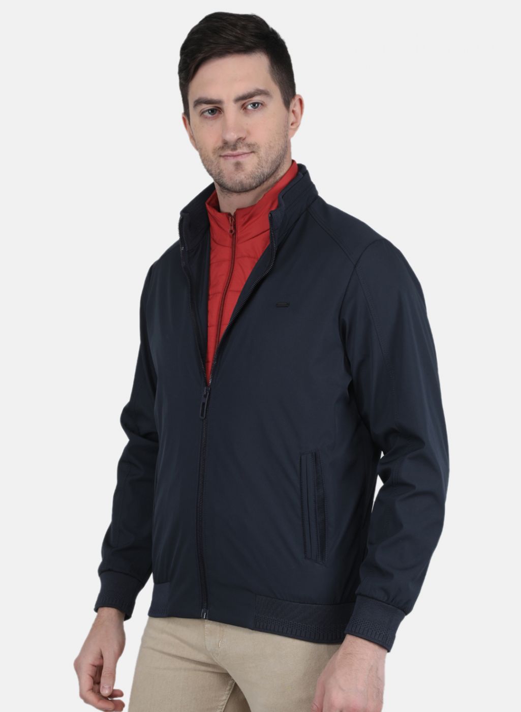 Men Navy Blue & Red Reversible Jacket (2 Pcs)