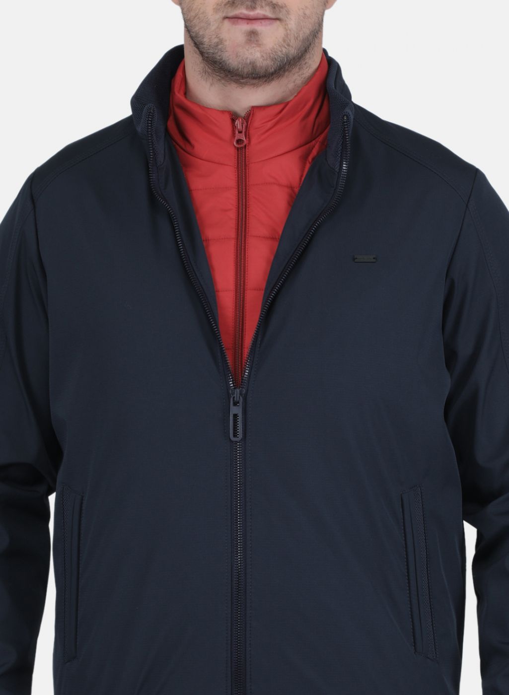 Men Navy Blue & Red Reversible Jacket (2 Pcs)