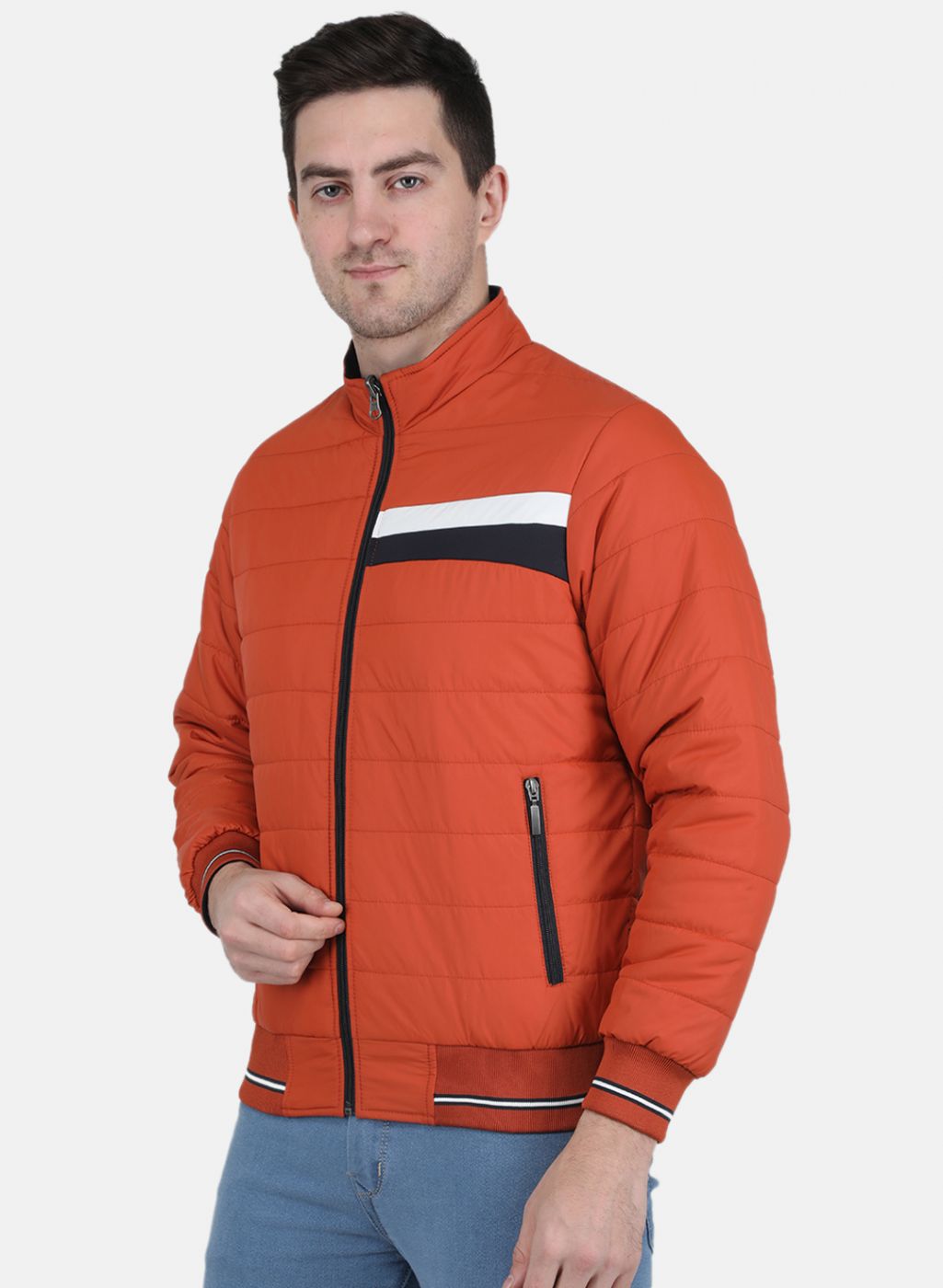 Men Orange Solid Jacket