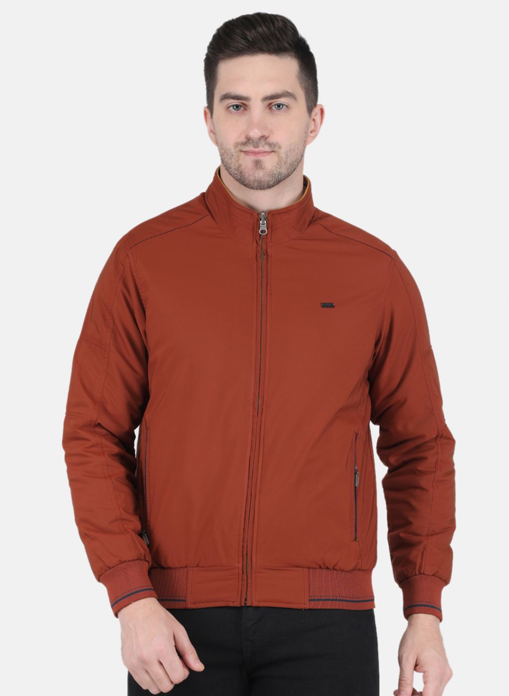 Men Orange Solid Jacket