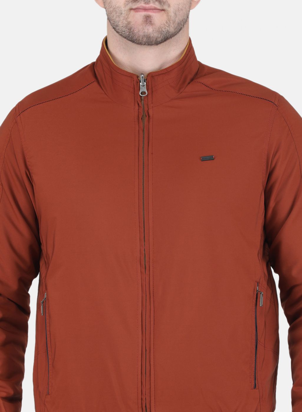 Men Orange Solid Jacket