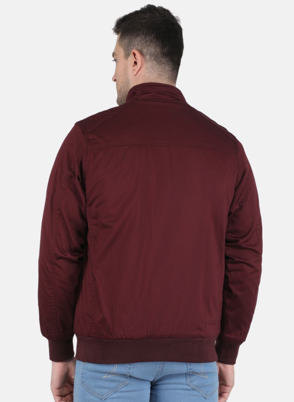 Men Maroon Solid Jacket