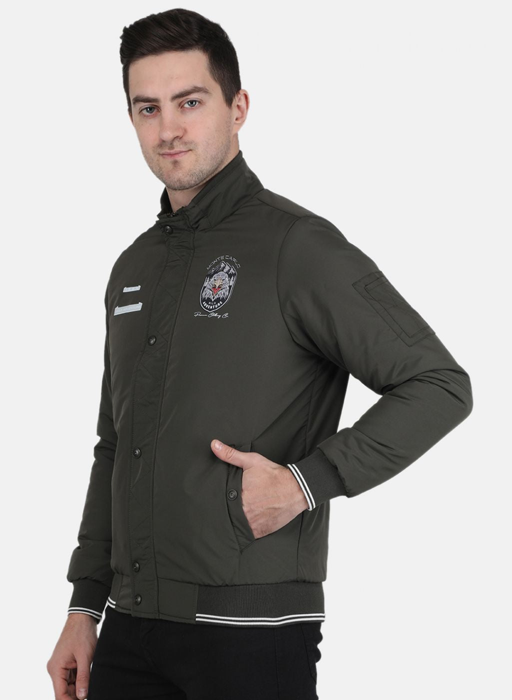 Men Olive Solid Jacket