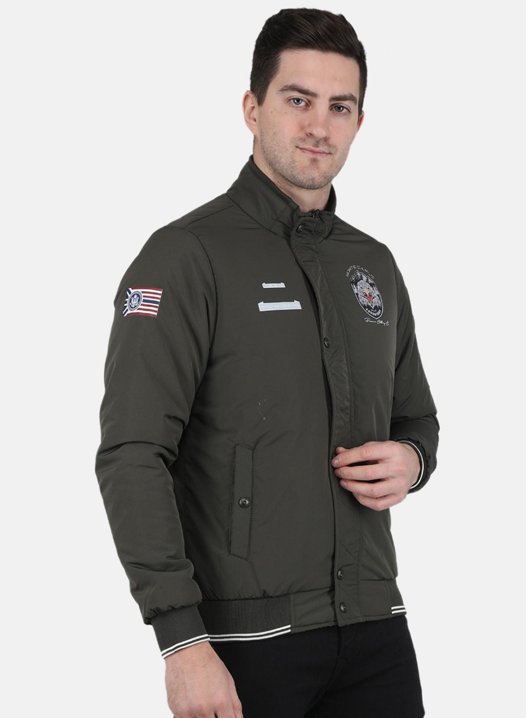 Men Olive Solid Jacket