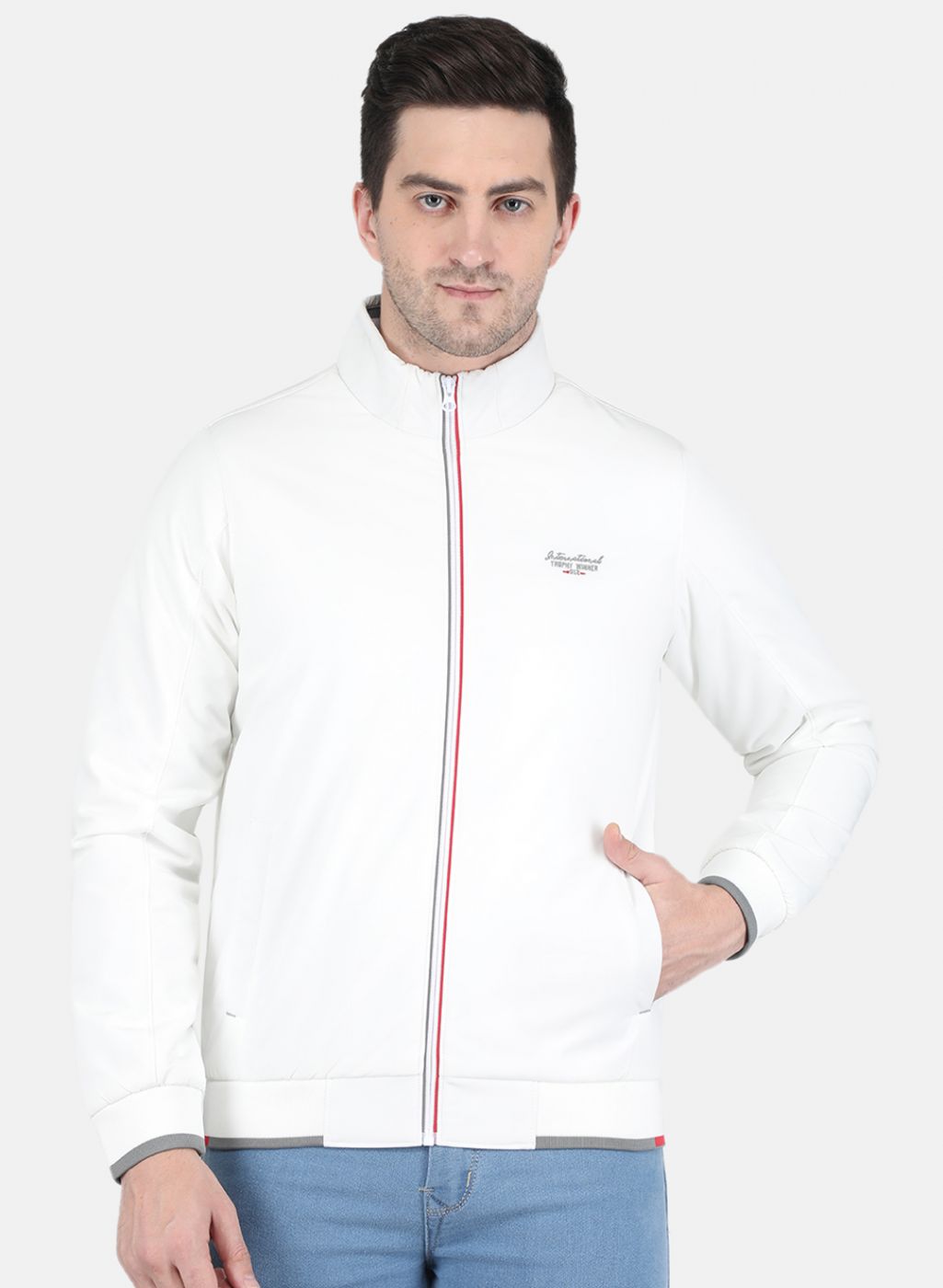 Men White Solid Jacket