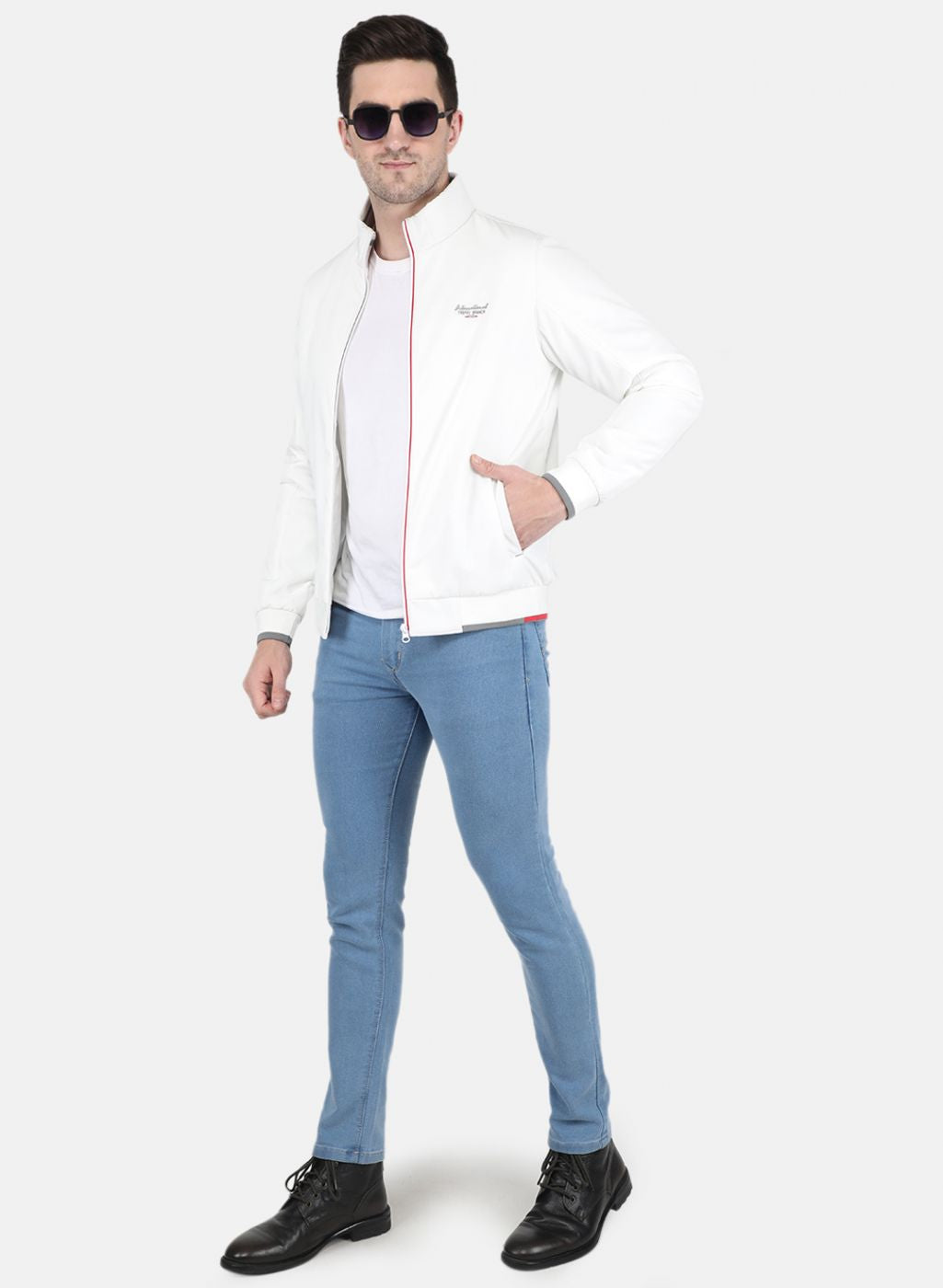 Men White Solid Jacket