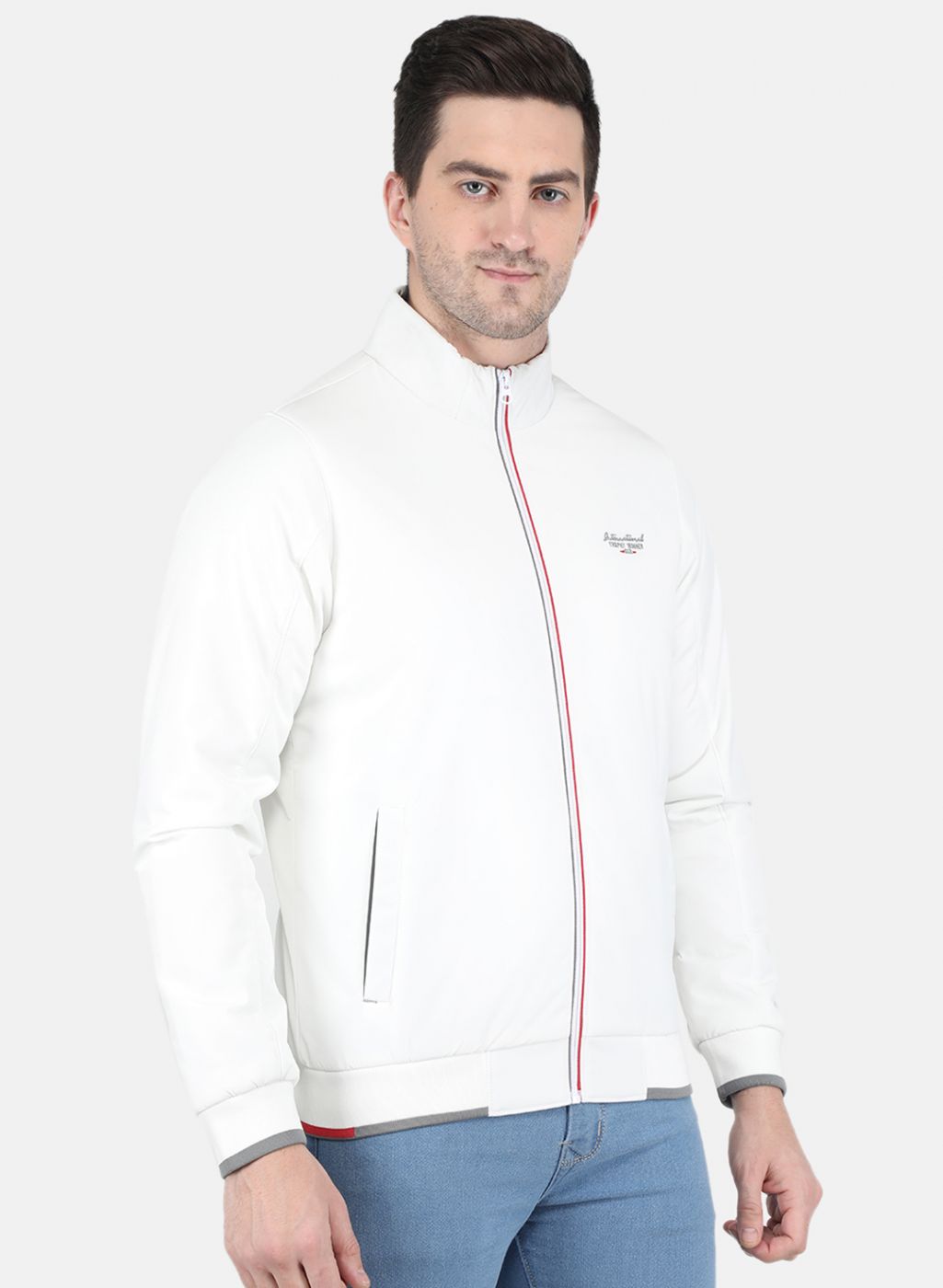 Men White Solid Jacket