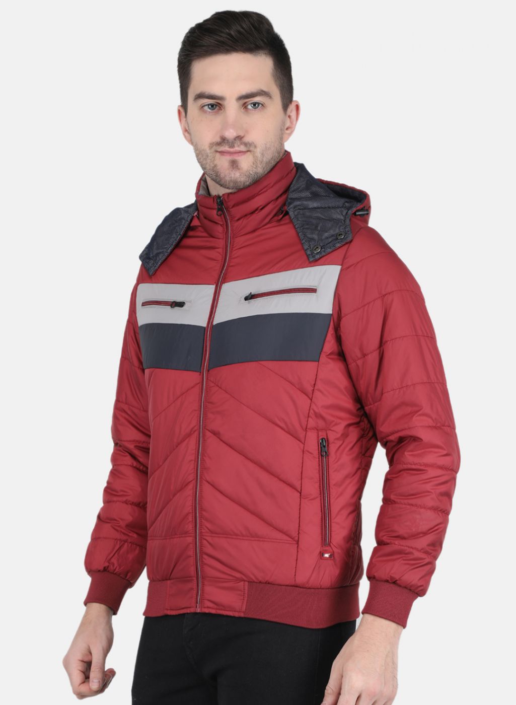 Men Maroon Solid Jacket