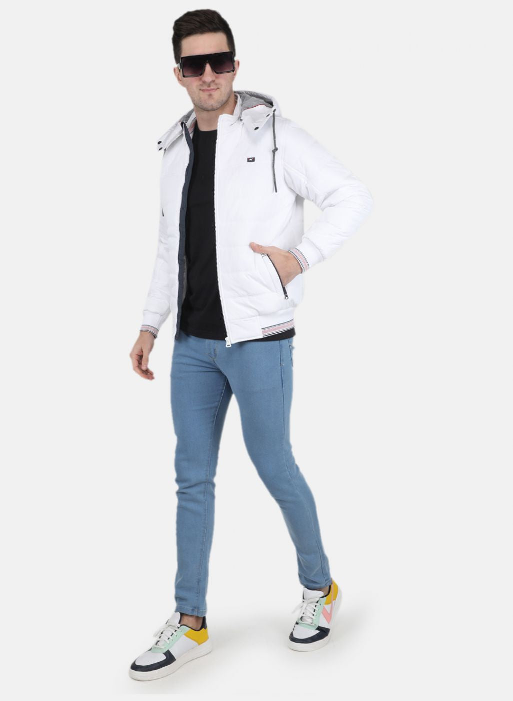 Men White Solid Jacket