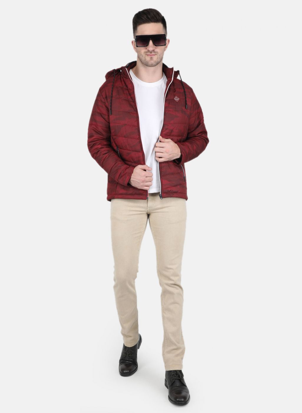 Men Maroon Printed Jacket