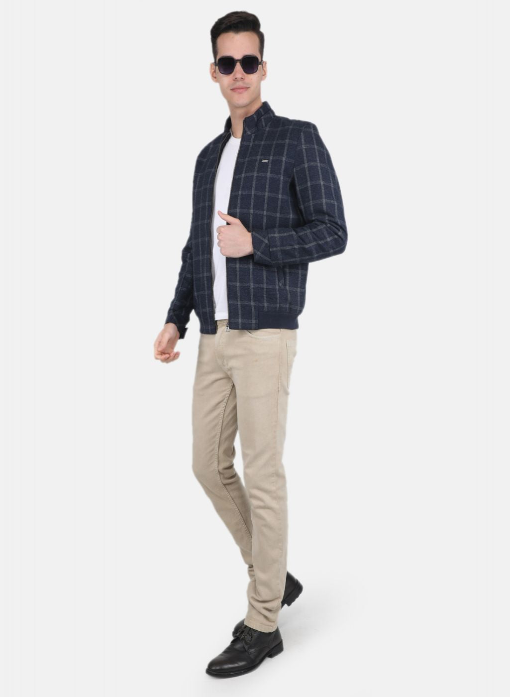 Men NAvy Blue Check Coat